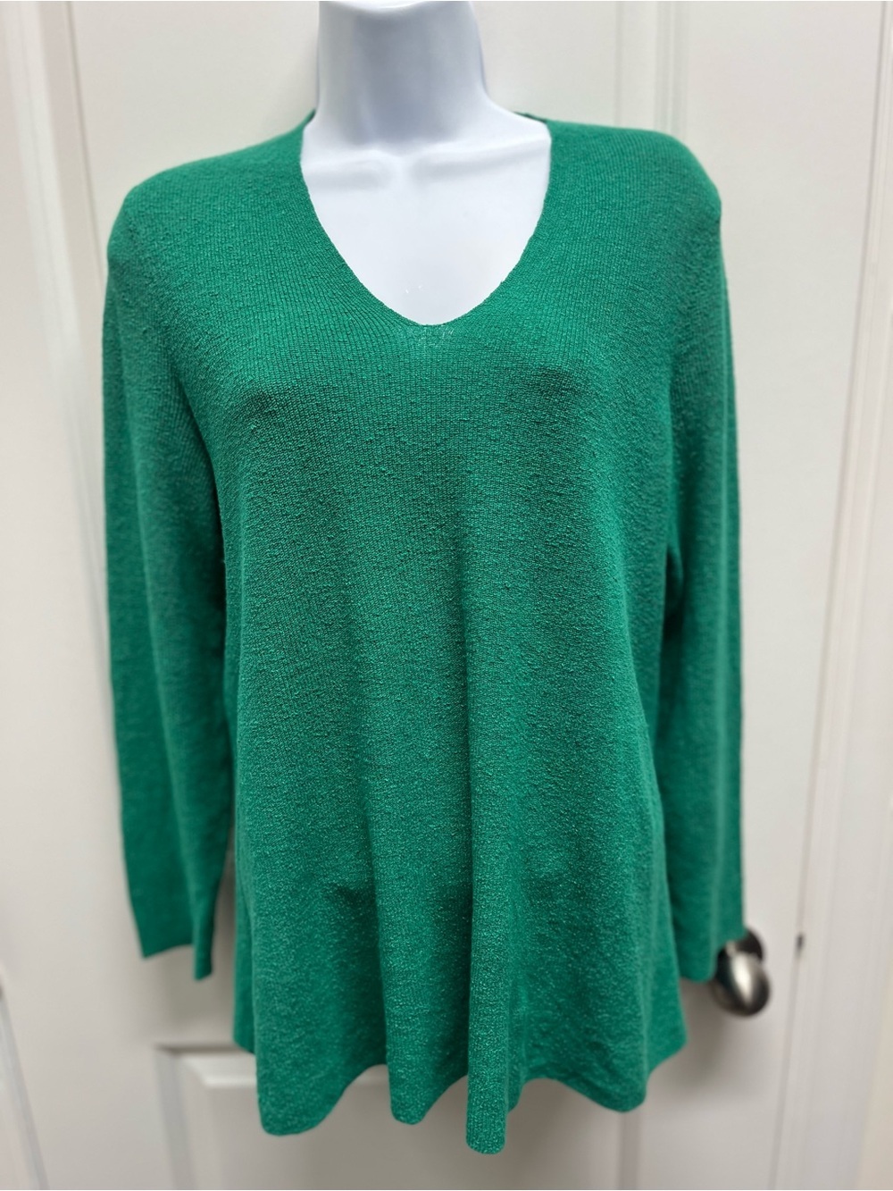 Eileen Fisher Green Linen Blend V-Neck Knit Sweater Top XS